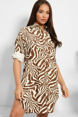 Zebra Print Thick Shirt Dress-SinglePrice