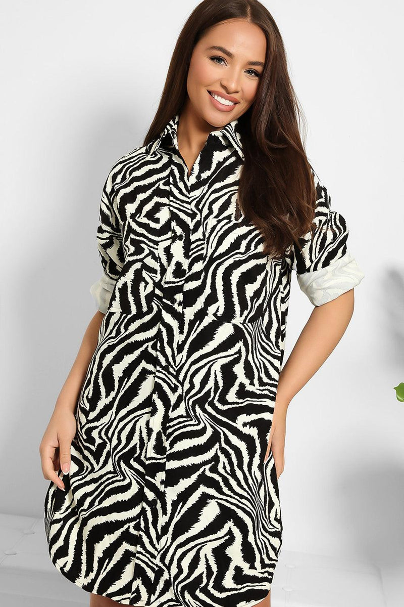 Zebra Print Thick Shirt Dress-SinglePrice