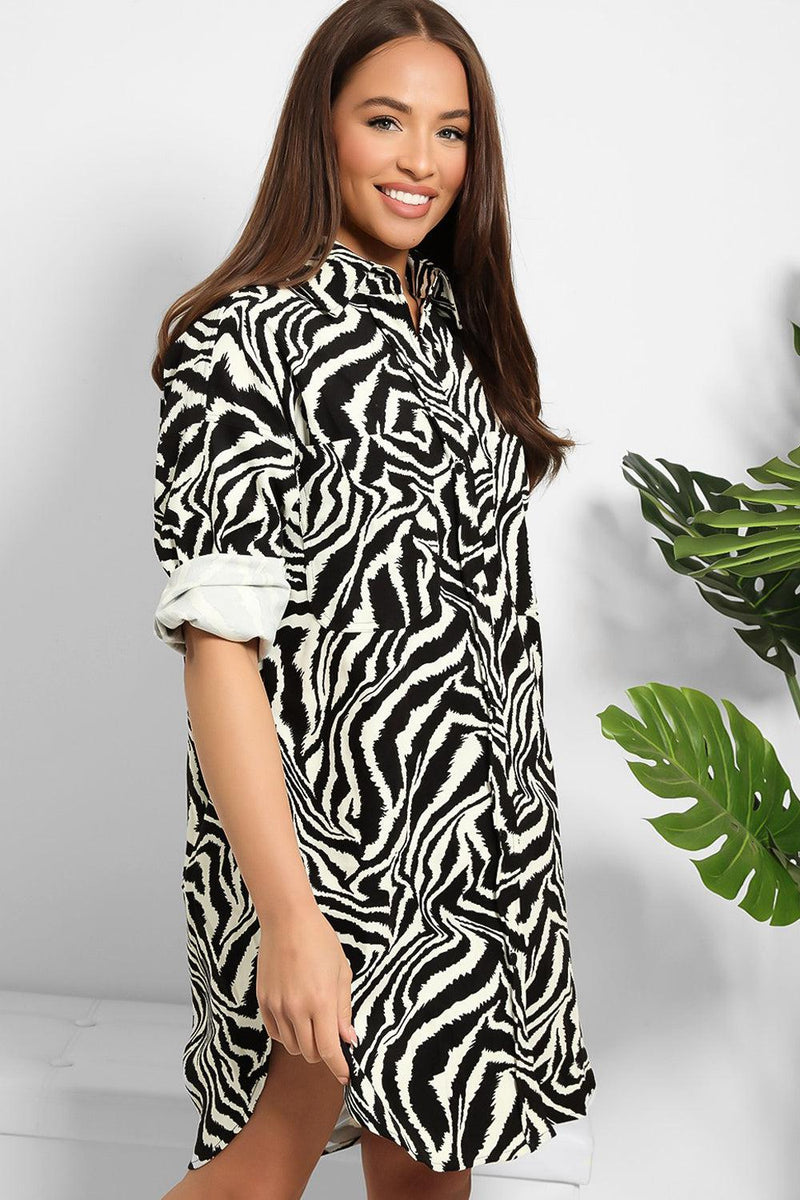 Zebra Print Thick Shirt Dress-SinglePrice