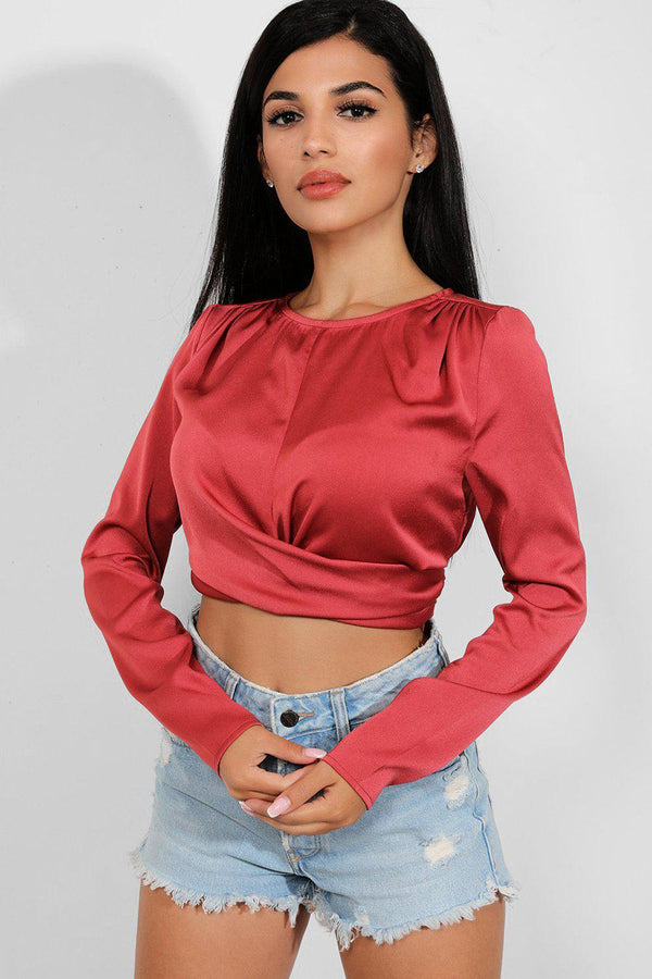 Mauve Satin Back Tie Up Crop Top - SinglePrice