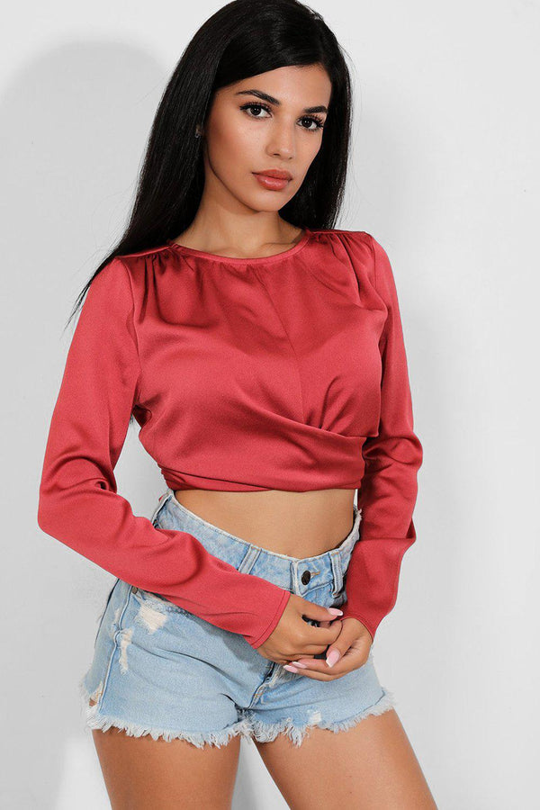 Mauve Satin Back Tie Up Crop Top - SinglePrice