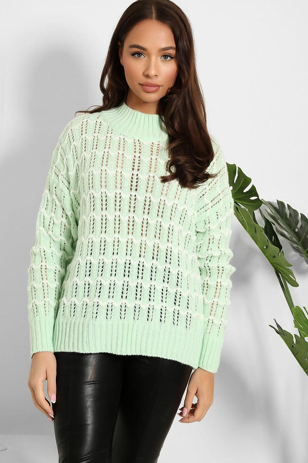 Crochet Knit High Neck Pullover-SinglePrice