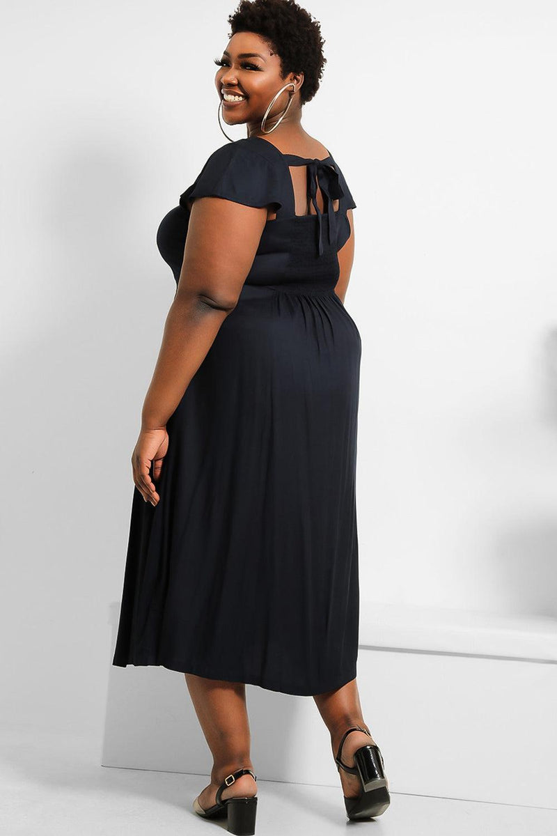 Embroidered Shoulders Navy Maxi Dress-SinglePrice