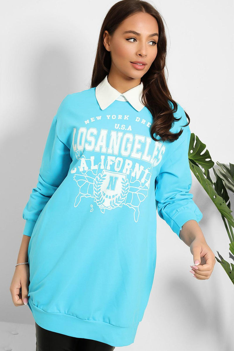 Shirt Collar Varsity Sweatshirt Dress-SinglePrice