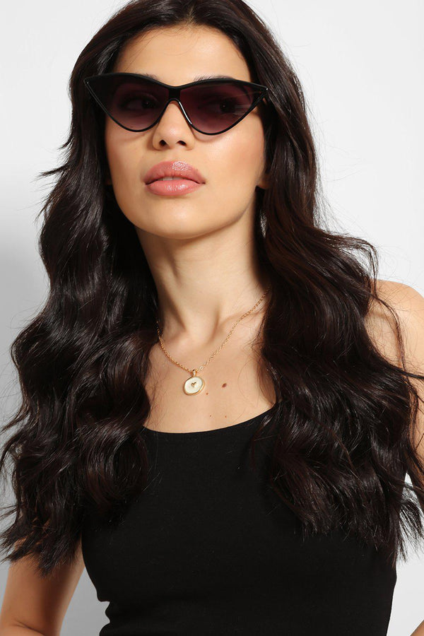 Black Futuristic Shield Cat Eye Sunglasses-SinglePrice