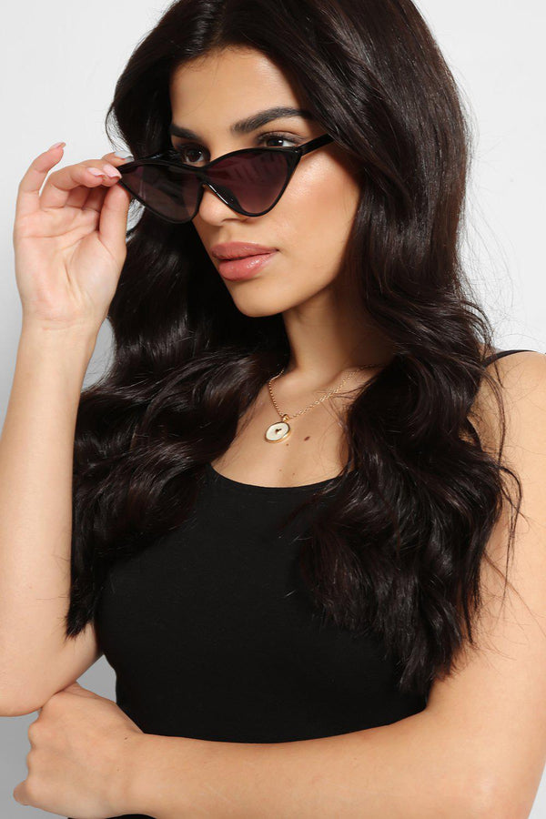 Black Futuristic Shield Cat Eye Sunglasses-SinglePrice