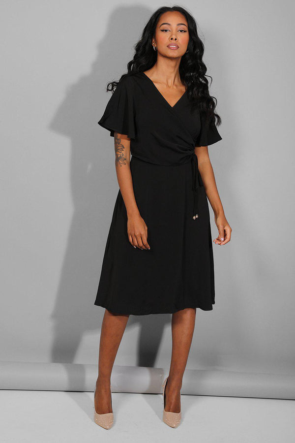 Black Side Ruched Midi Dress - SinglePrice