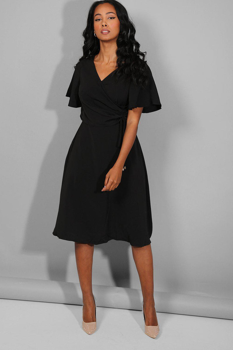 Black Side Ruched Midi Dress - SinglePrice