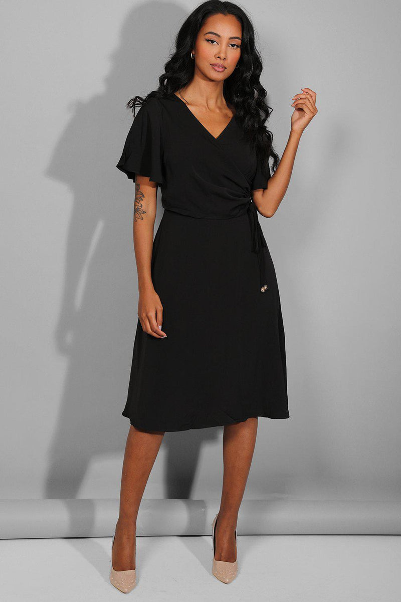 Black Side Ruched Midi Dress - SinglePrice