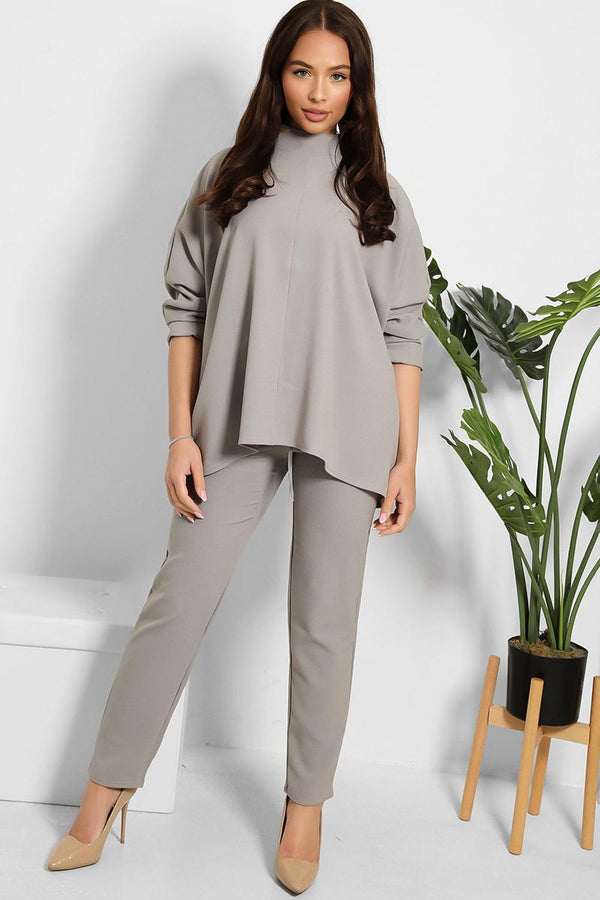 High Neck Batwing Top And Trousers Crepe Set-SinglePrice