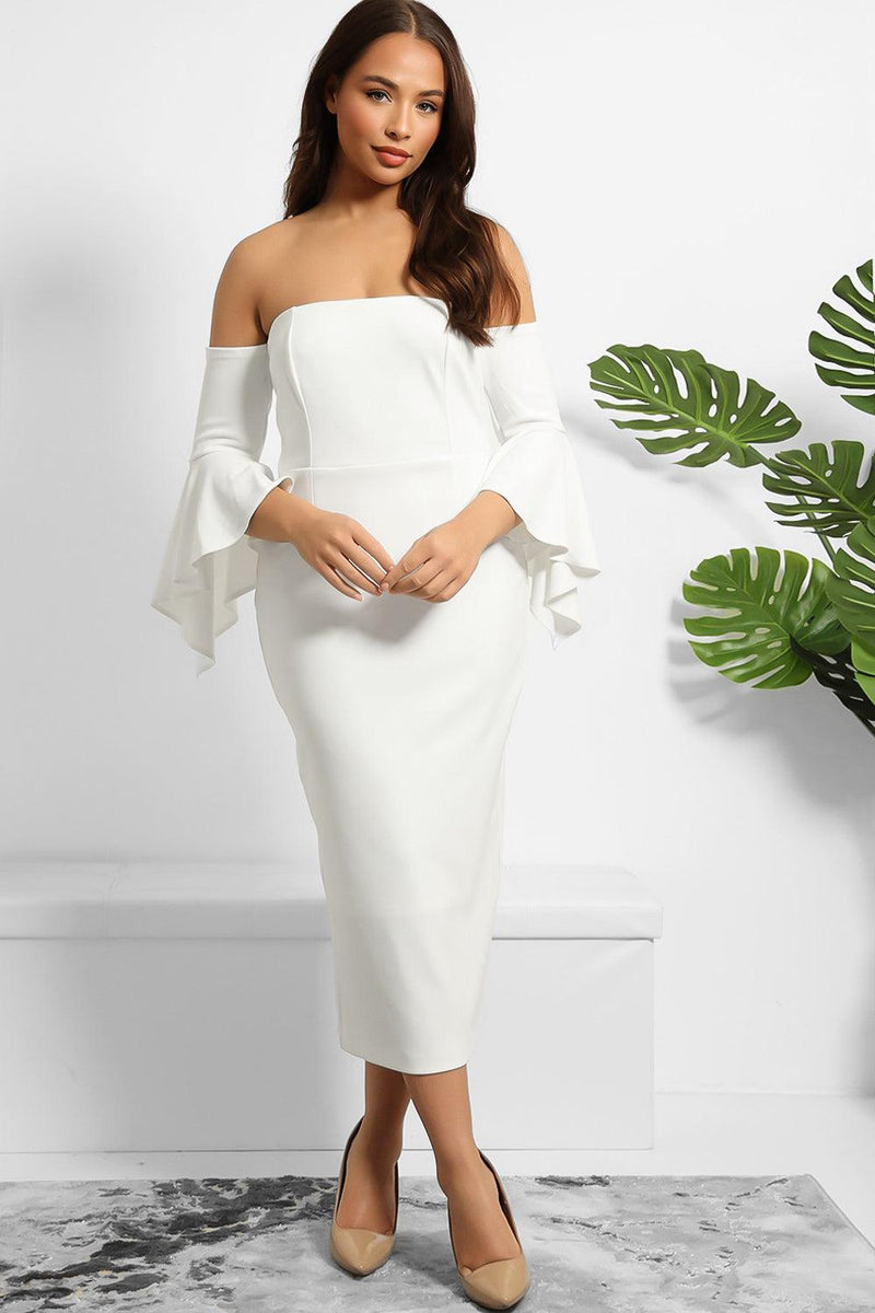 Frilled Sleeve Bandeau Midi Dress-SinglePrice