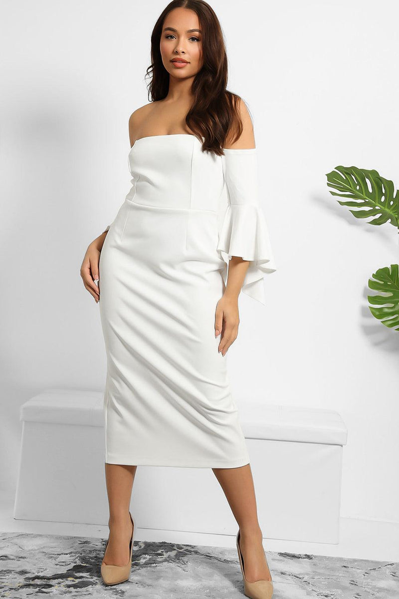 Frilled Sleeve Bandeau Midi Dress-SinglePrice