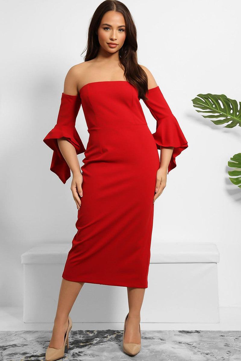 Frilled Sleeve Bandeau Midi Dress-SinglePrice