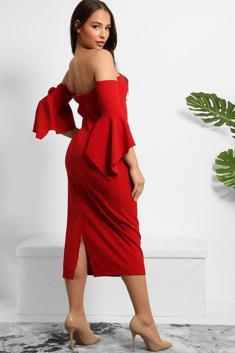 Frilled Sleeve Bandeau Midi Dress-SinglePrice