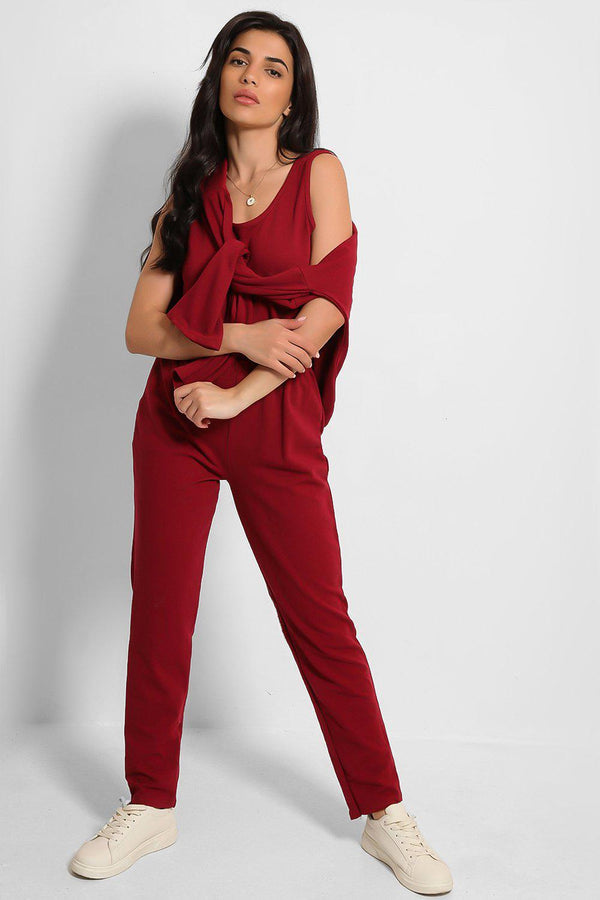 Wine Relaxed Fit 3 Piece Lounge Set-SinglePrice