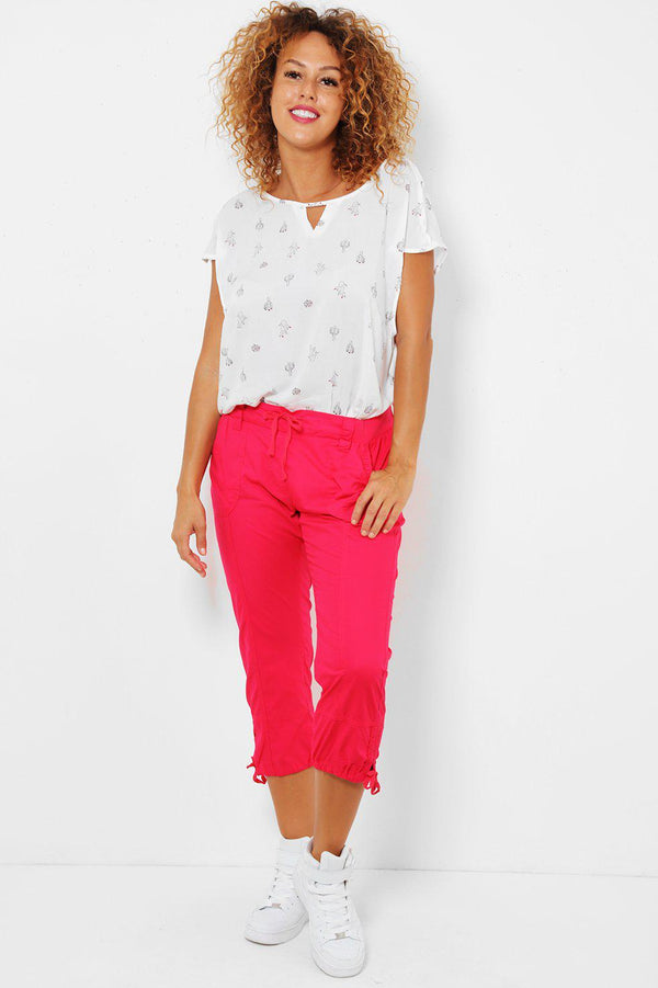 Pink Toggle Hem Cropped Cargo Trousers-SinglePrice