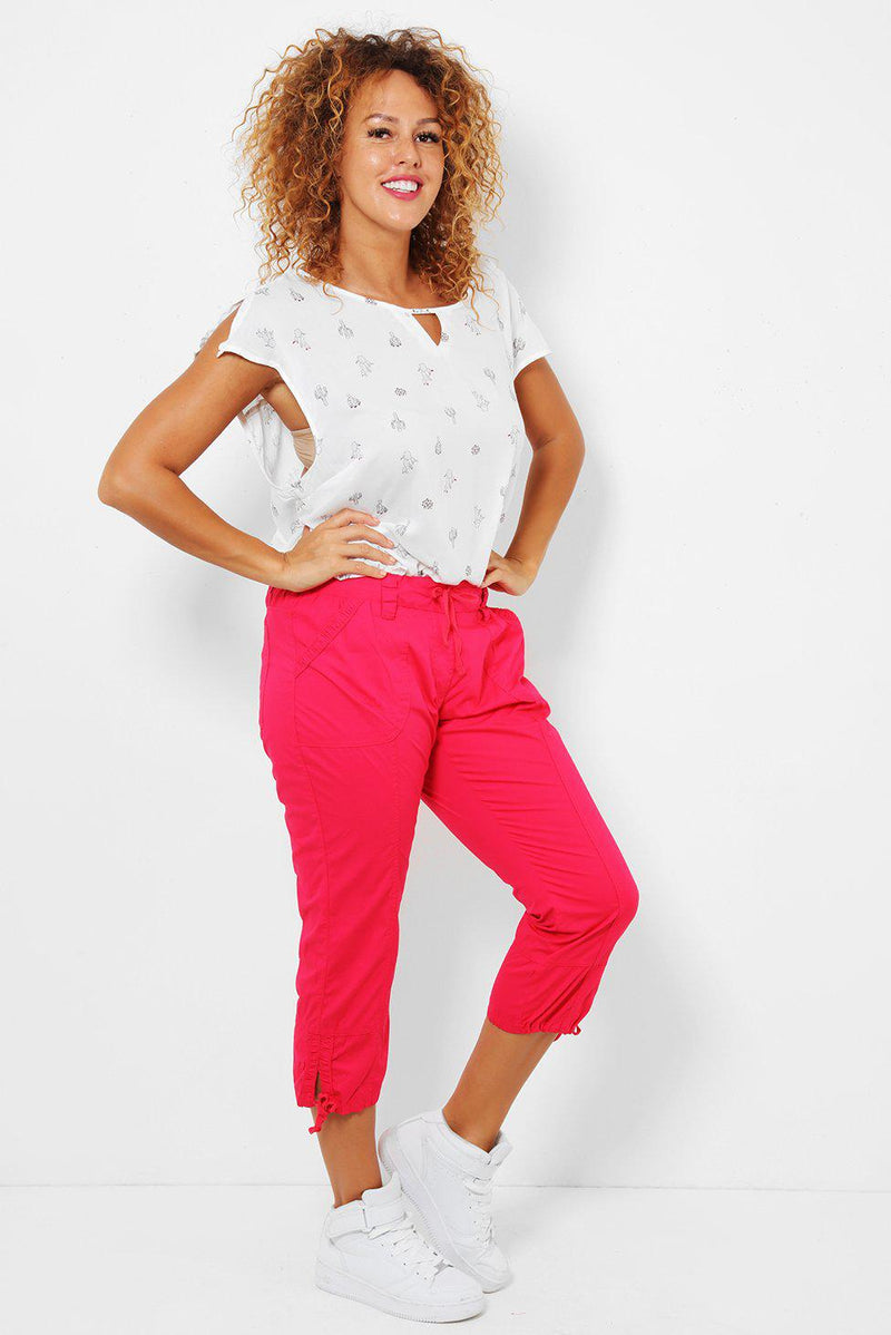 Pink Toggle Hem Cropped Cargo Trousers-SinglePrice
