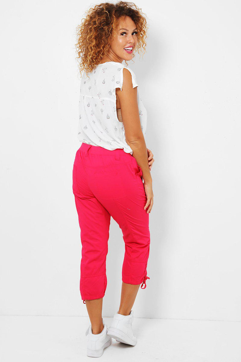 Pink Toggle Hem Cropped Cargo Trousers-SinglePrice