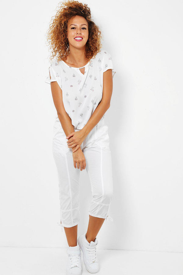 White Toggle Hem Cropped Cargo Trousers - SinglePrice