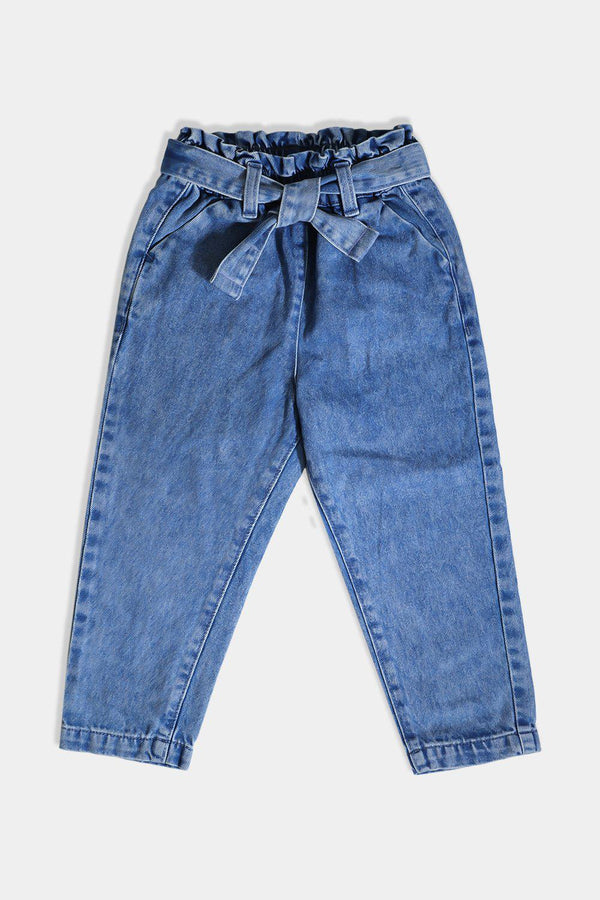 Blue Denim Waist Tie Kids Jeans - SinglePrice