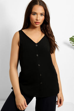 Faux Button Front Sleeveless Vest Top-SinglePrice