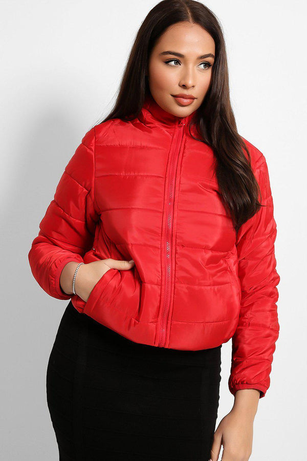 High Neck Quilted Medium Padding Puffer Jacket-SinglePrice