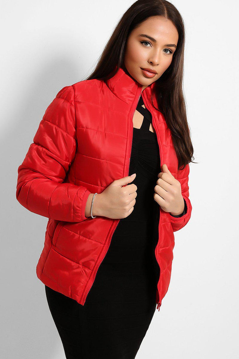 High Neck Quilted Medium Padding Puffer Jacket-SinglePrice