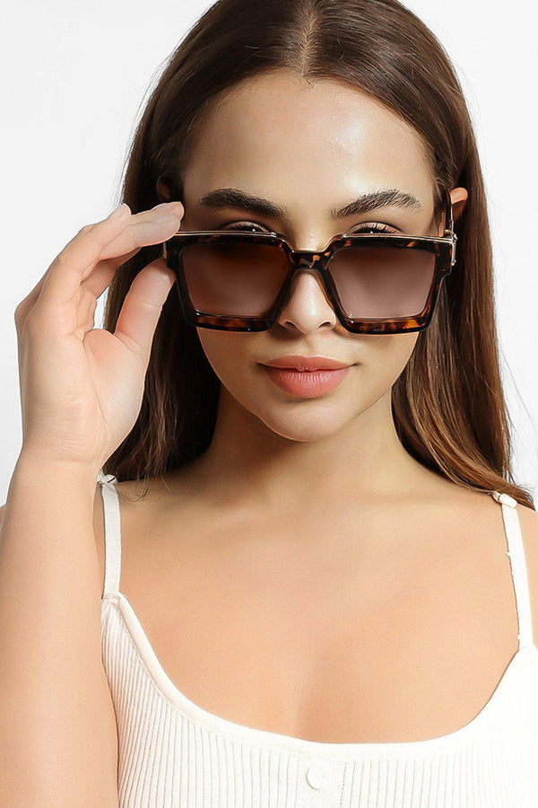 Leopard Print Square Frame Sunglasses-SinglePrice