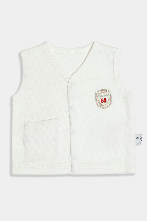 Cream Quilted Badge Detail Vest - SinglePrice