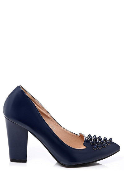 navy pumps block heel