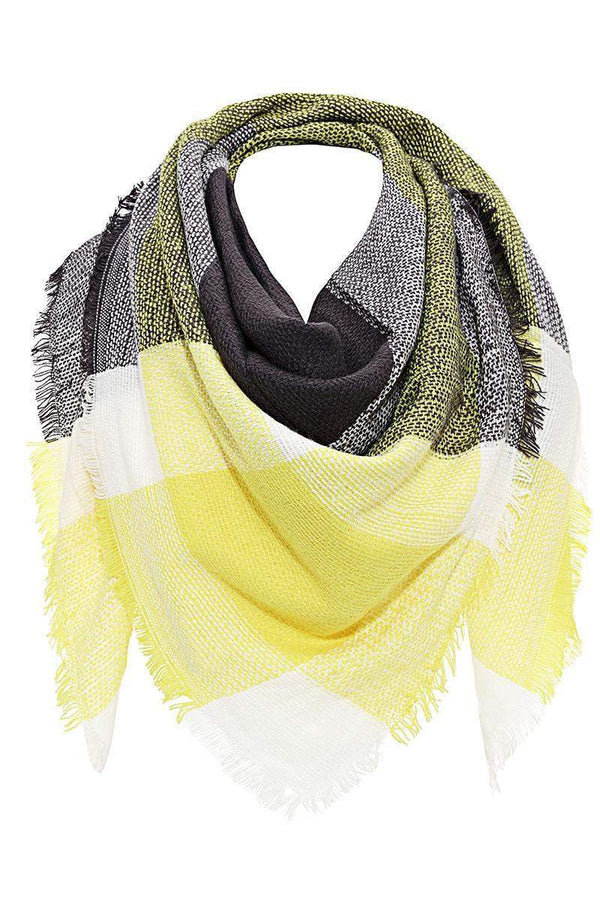 Contrast Plaid Frayed Grey Square Scarf - SinglePrice