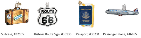Travel Suitcase, History Route Sign, Passport and Passenger Plane Ornament