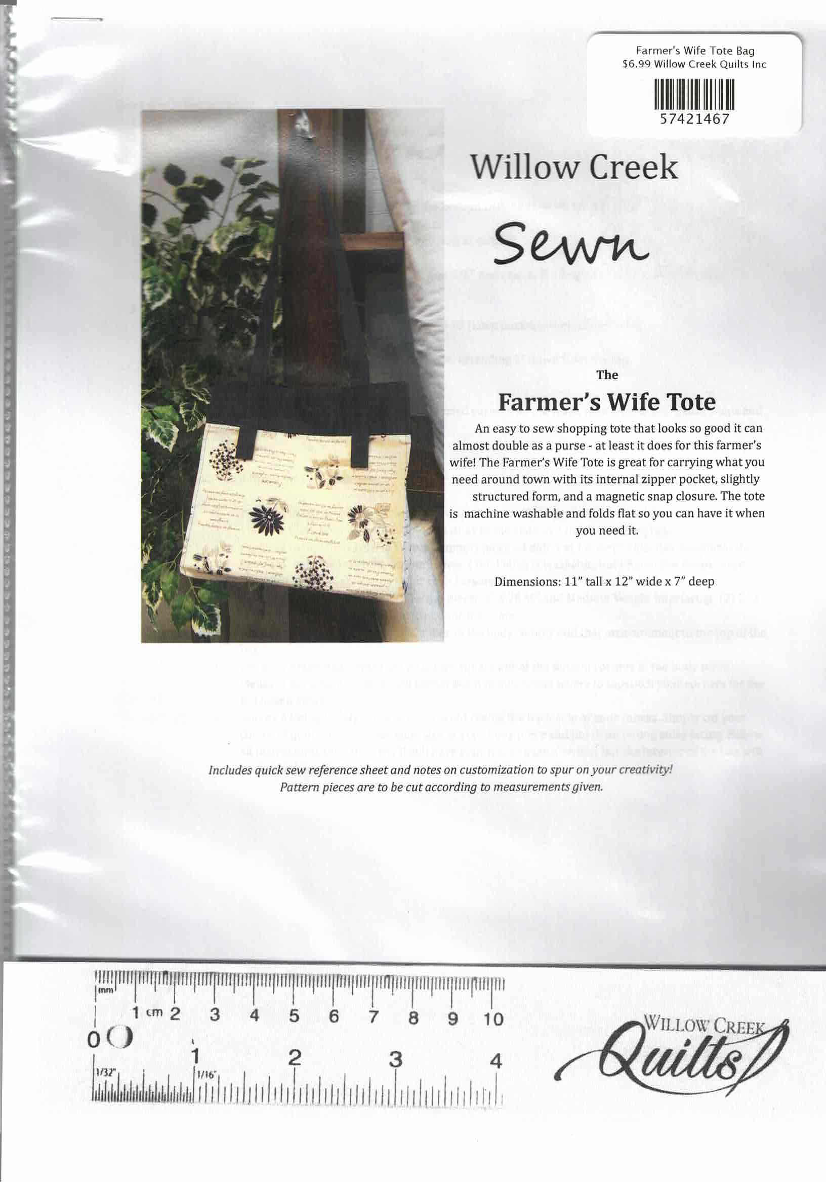 Farmer's Wife Tote Bag pattern Digital Download - Willow Creek Sewn