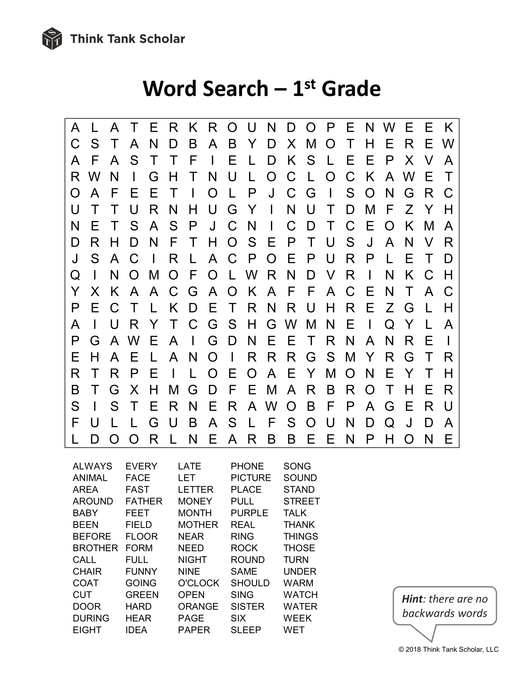Sight Words Worksheet Free Word Search 1st Grade Printable Think