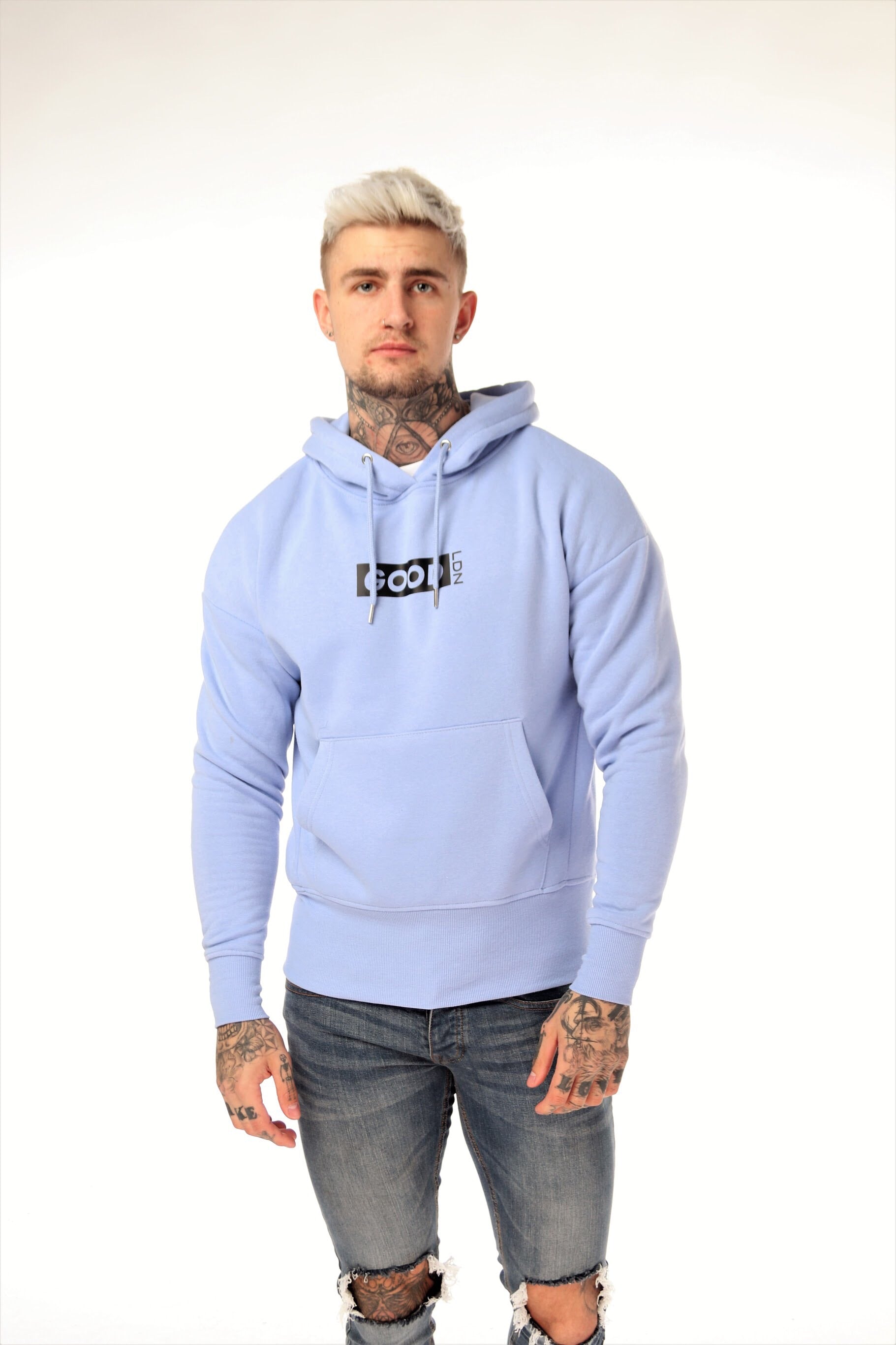 Good Box Logo Hoodie Sky Blue - BG | Born Good Clothing