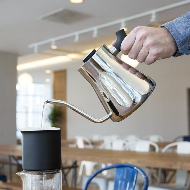 Fellow Stagg pour over kettle pouring into Fellow Stagg [XF] Pour Over Set, Clive Coffee - Lifestyle