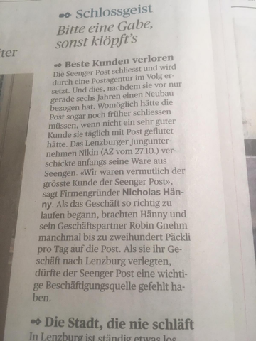 Rapport sur NIKIN dans l'Aargauer Zeitung