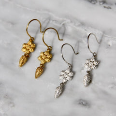 Brûlée Collection Flower with Droplet Earrings on Wire Brûlée Collection Flower with Droplet Earrings on Wire