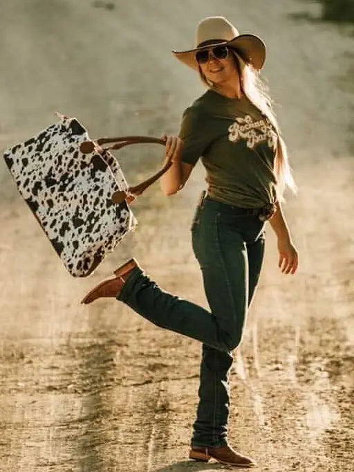 Cow Print Weekender Bag - Brown & White