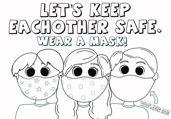 Love Woolies Kids Wearing Face Masks Coloring Page