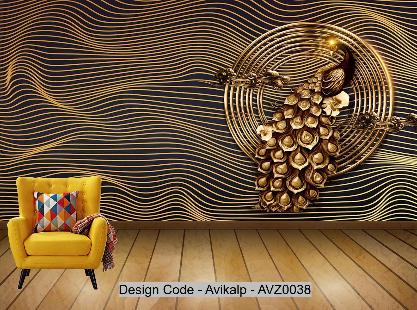 Avikalp Exclusive AVZ0038 Modern Style Black Gold Peacock Ornate Tv Ba –  Avikalp International - 3D Wallpapers