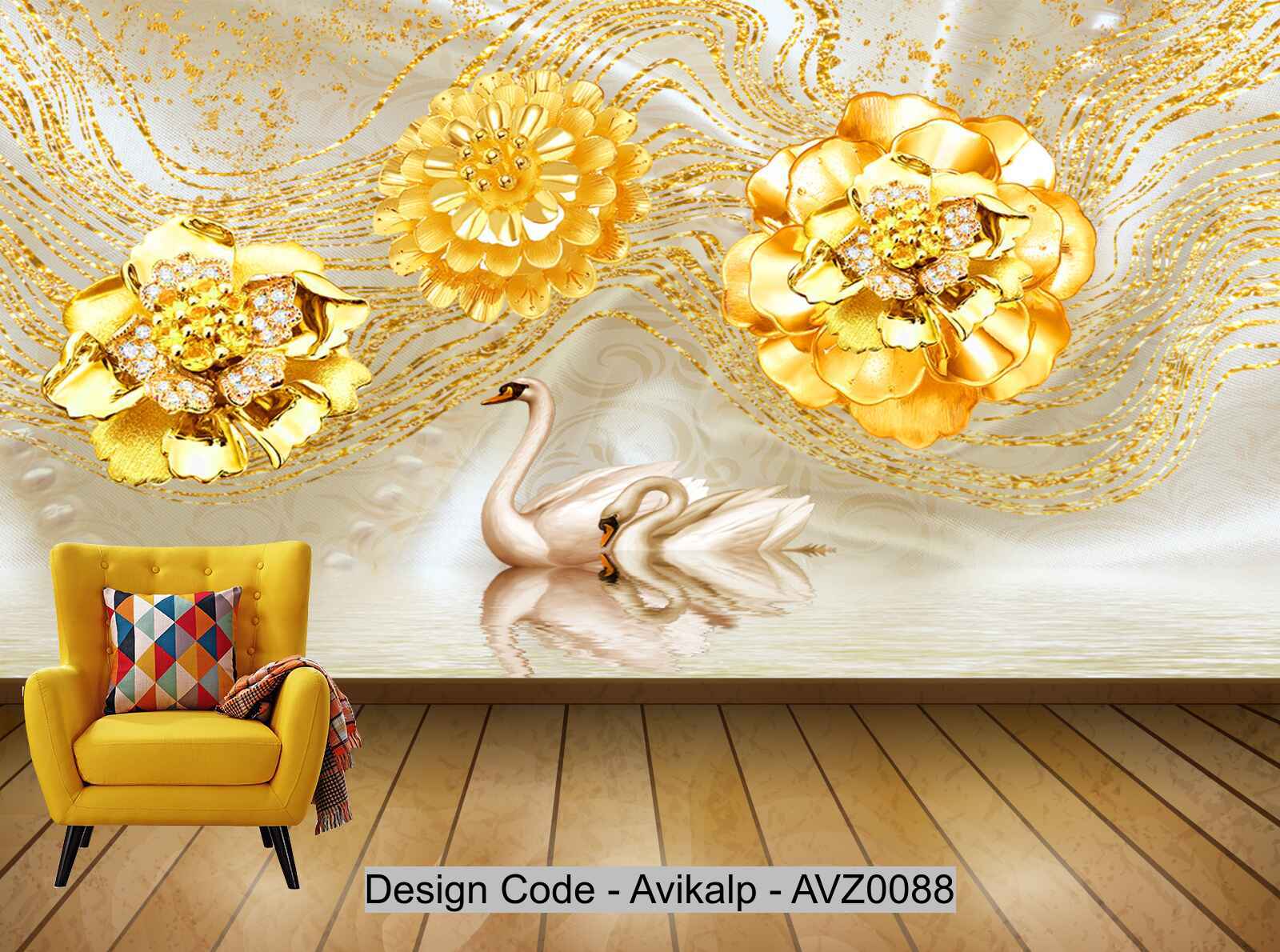 Avikalp Exclusive AVZ0088 European Gold Floral Swan Jewelry Background –  Avikalp International - 3D Wallpapers