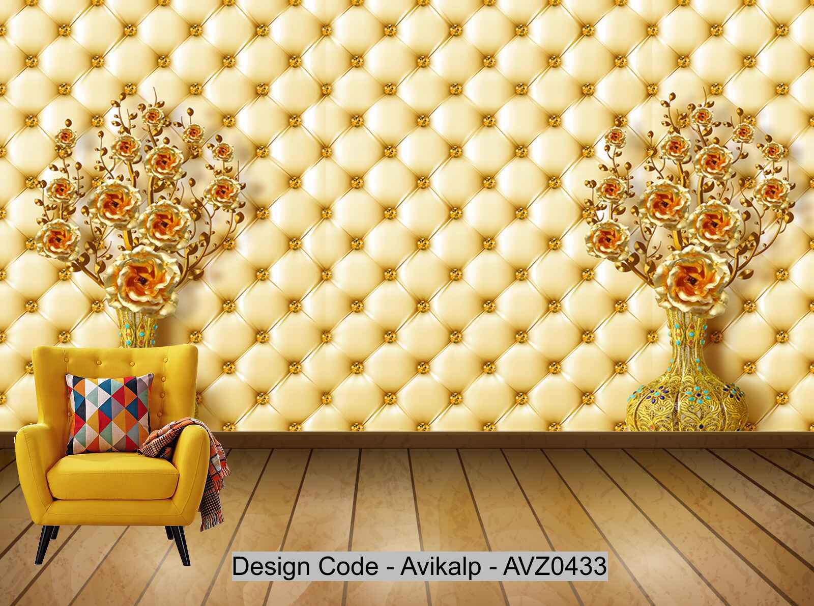 Avikalp Exclusive AVZ0433 Rhinestone Sofa Background Golden Carved ...