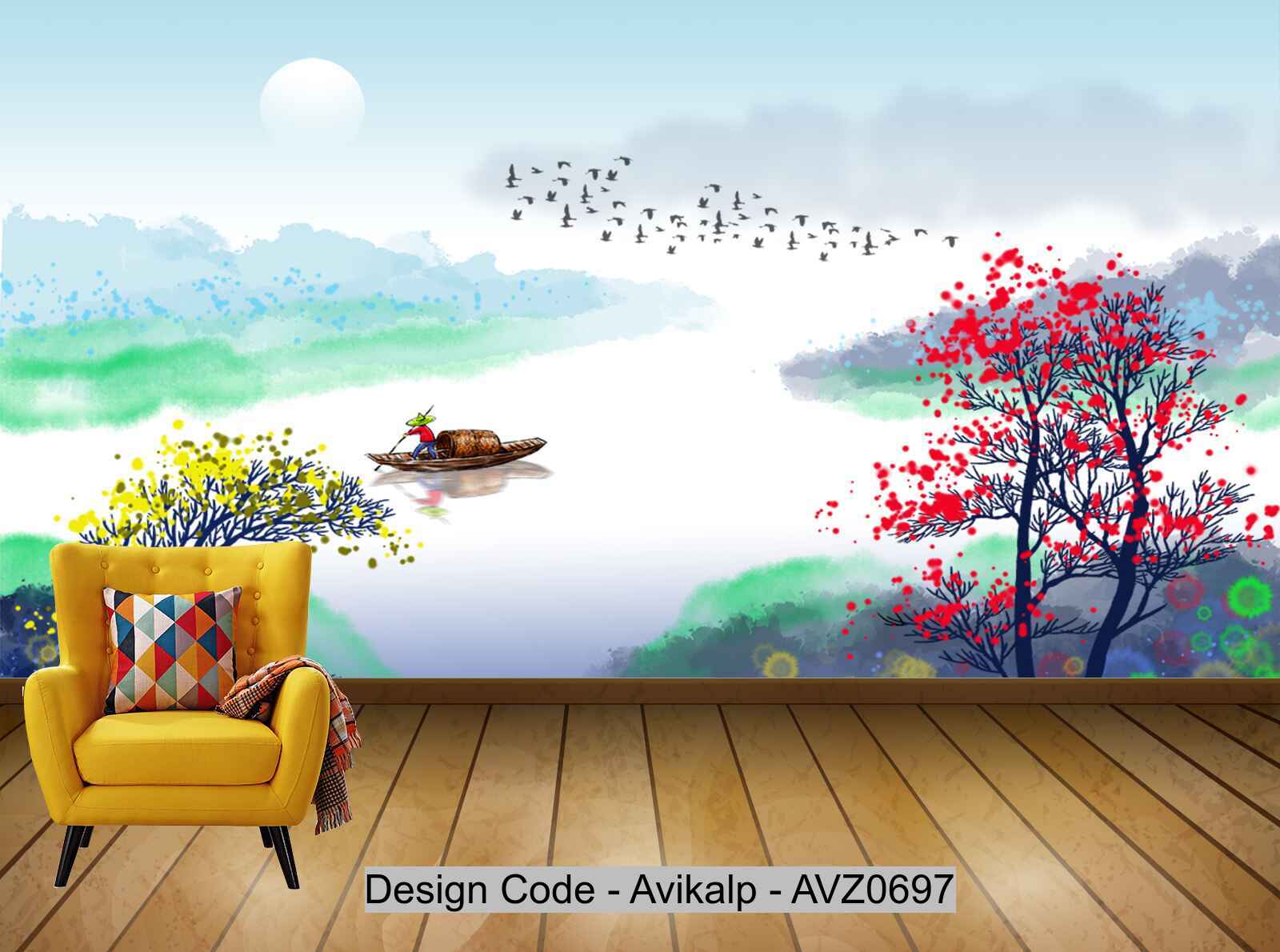 Avikalp Exclusive AVZ0697 New Chinese Ink Landscape Garden Wall HD ...
