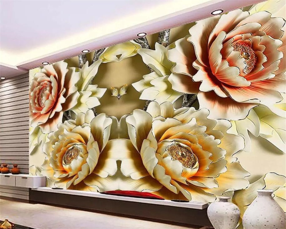 Avikalp Exclusive AWZ0263 3d Wallpaper 3d Floral Peony Tv Background W –  Avikalp International - 3D Wallpapers