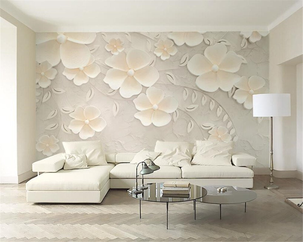 Avikalp Exclusive AWZ0303 3d Wallpaper Beige Flowers 3d Bedroom Tv ...