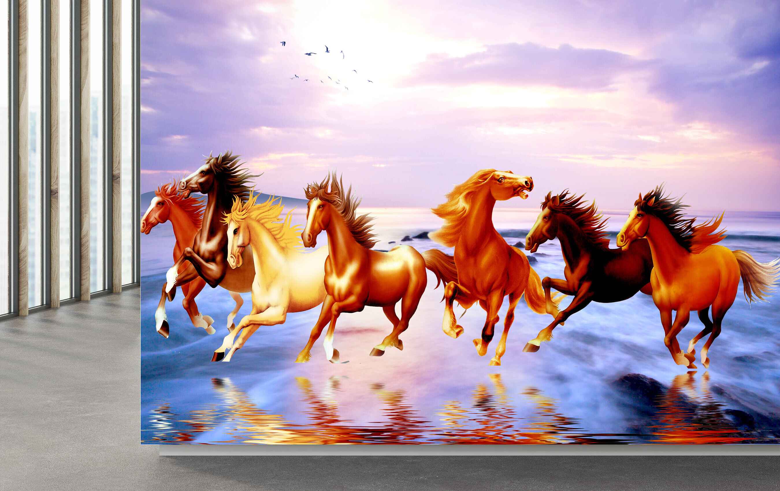 Avikalp MWZ3782 Seven 7 Horses Racing Sun Clouds Birds HD Wallpaper –  Avikalp International - 3D Wallpapers