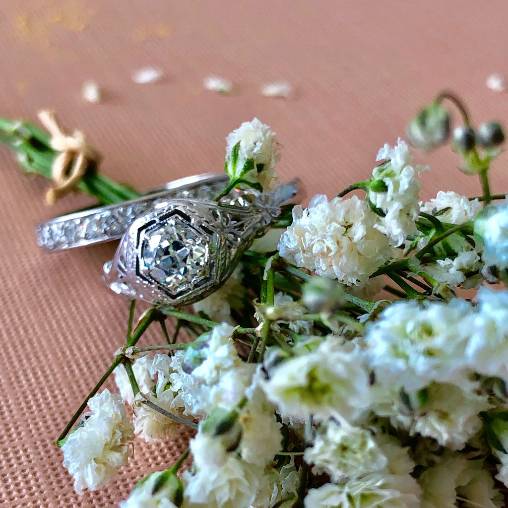 Montalvo | Edwardian white gold diamond filigree engagement ring