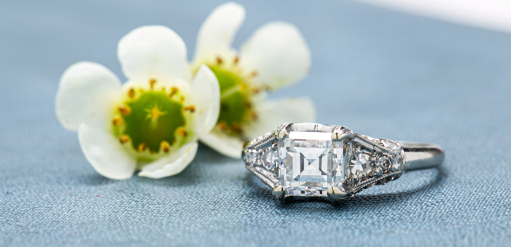 Groveland is a spectacular and authentically vintage Art Deco (circa 1925) platinum and diamond engagement ring. 