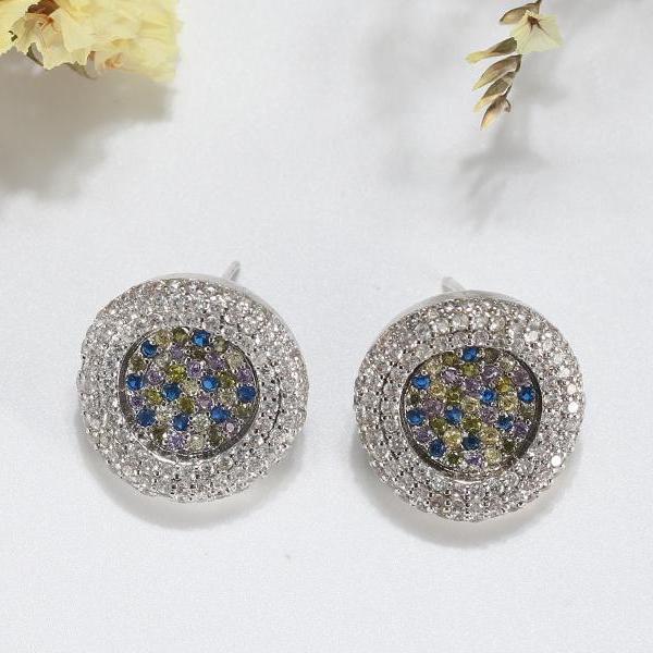 20 MM AAA Full Pave Colorful CZ Round Shape Stud Earrings